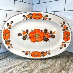 1970's Sanko-Ware Show-Pans Enamel Poppies Lg Oval Platter Vintage 17.75"x12"